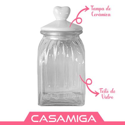 Imagem de Kit 4 Potes Vidro Tampa Cerâmica Coração 750ml Class Home