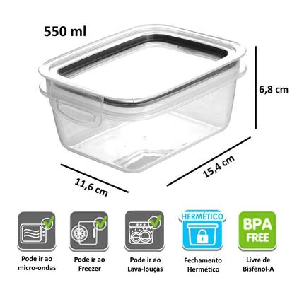 Imagem de Kit 4 Potes Ware 550ml p/ Alimentos não vaza Micro-ondas e Congelador Hermético