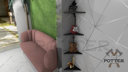 Imagem de Kit 4 Prateleiras De Canto Preta Em MDF Para Decoração/Sala/Cozinha/Quarto/Escritório