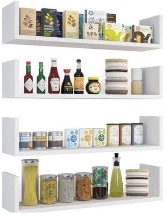 Imagem de Kit 4 Prateleiras U Mdf 50x15 Branco Nicho Livros Revista