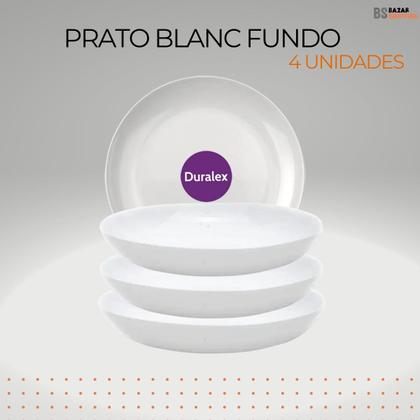 Imagem de Kit 4 Prato Branco De Vidro Fundo 22cm Blanc Duralex