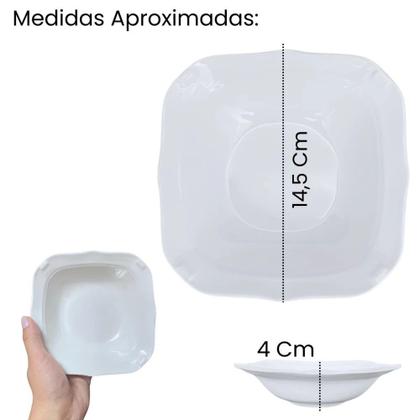 Imagem de Kit 4 Pratos de Sobremesa 17 Cm + 4 Tigelas Quadradas 250 Ml Bordas Delicadas em Melamina / Plastico  Bestfer 