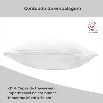 Imagem de Kit 4 Protetor de Travesseiro Impermeável Algodão Percal com Zíper
