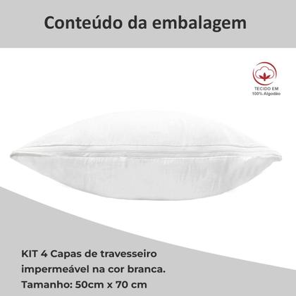 Imagem de Kit 4 Protetor de Travesseiro Impermeável Algodão Percal com Zíper