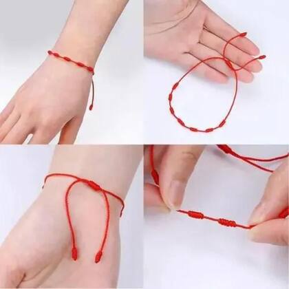 Imagem de Kit 4 Pulseira Vermelha De Sete 7 Nós Kabbalah Afastar O Mal