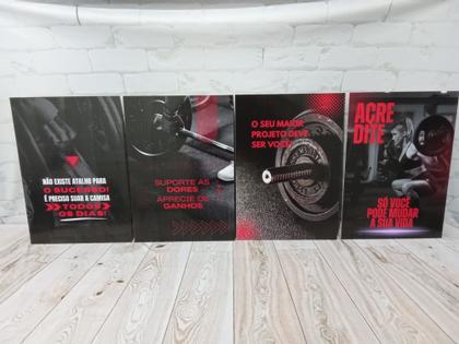 Imagem de Kit 4 Quadros Academia Treino Motivação Decorativo 28x40cm