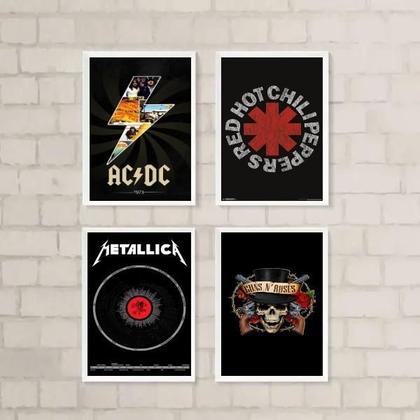 Imagem de Kit 4 Quadros Bandas De Rock 33X24Cm - Com Vidro