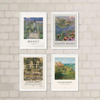 Imagem de Kit 4 Quadros Decorativos Artes de Monet 45x34cm - com vidro