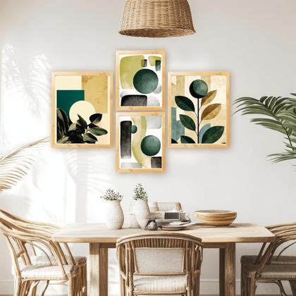 Imagem de Kit 4 Quadros Decorativos Cozinha Plantas Boho Flores Abstrato Moderno Galhos Moldura Caixa 40cm