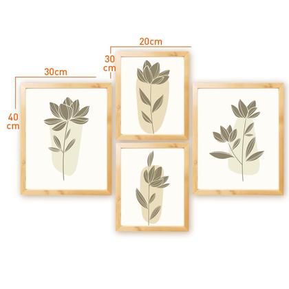 Imagem de Kit 4 Quadros Decorativos Cozinha Plantas Boho Flores Abstrato Moderno Galhos Moldura Caixa 40cm