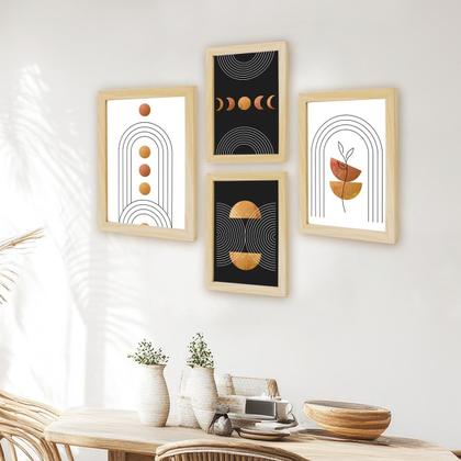 Imagem de Kit 4 Quadros Verde Folhagens Abstrato Boho Luxo Bege Sala Cozinha com Moldura Caixa Alta 40cm