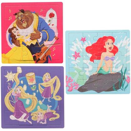 Imagem de Kit 4 Quebra Cabeça Princesa Disney Bela Fera Ariel Rapunzel