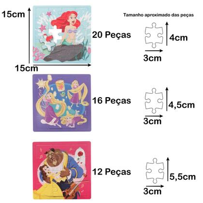 Imagem de Kit 4 Quebra Cabeça Princesa Disney Bela Fera Ariel Rapunzel