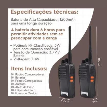 Imagem de Kit 4 Radio Walk Talk Comunicador 12Km 16 Ch Baofeng 777S