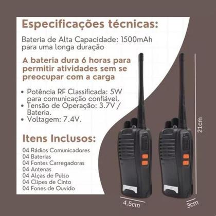 Imagem de Kit 4 Radio Walk Talk Comunicador 16 Ch 12km 777s - BF-777S Ht Profissional