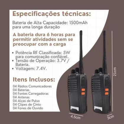 Imagem de Kit 4 Radio Walk Talk Comunicador 16 Ch 12km Baofeng 777s Bandas De Freqüência Vhf/uhf Cor Preto