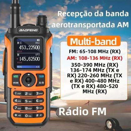 Imagem de Kit 4 Rádios Baofeng UV21 Tri Band Walkie Talk à Prova d'água Display 1.77” Polegadas Longo Alcance com carregador