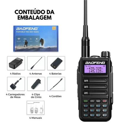Imagem de Kit 4 Radios Comunicador Baofeng UV16 Walk Talk Longo Alcance Dual Band a Prova dágua