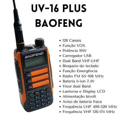 Imagem de Kit 4 Rádios Walkie Talk Baofeng UV16PLUS 10W em VHF e UHF Dual Band RádioFM Bateria li-íon