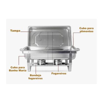 Imagem de KIT 4 Rechaud Buffet Inox 9L 3 Cubas 1/3 Profissional