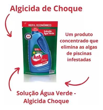 Imagem de Kit 4 Refis Algicida Choque Hth Solução Água Verde 900ml