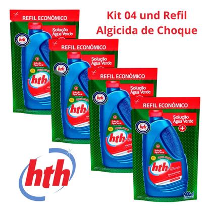 Imagem de Kit 4 Refis Algicida Choque Hth Solução Água Verde 900ml