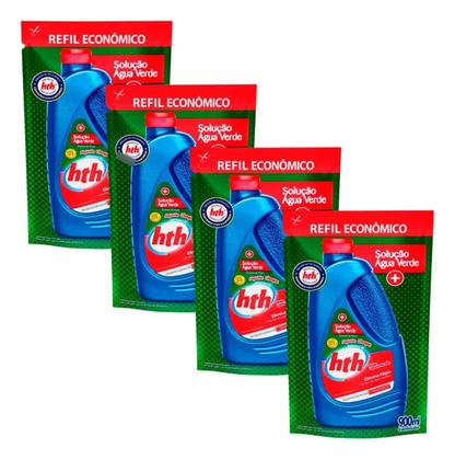 Imagem de Kit 4 Refis Algicida Choque Hth Solução Água Verde 900ml