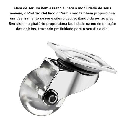 Imagem de Kit 4 Rodinha De Gel Incolor Móveis Sem Freio 35mm 30kg Silicone