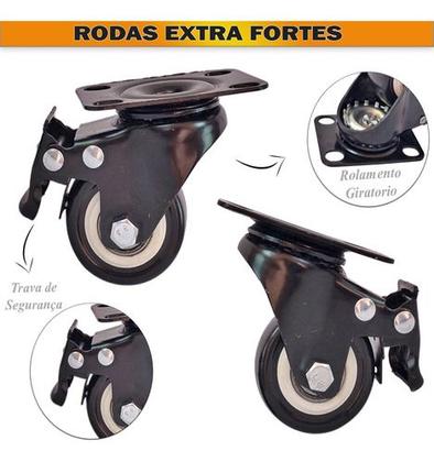 Imagem de Kit 4 Rodinhas Rodízios Rodas Reforçada Com Trava 50mm 400kg