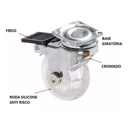 Imagem de Kit 4 Rodízio Giratório Em Gel Rodinha Silicone Para Móveis 50mm 2 Com Freio 2 Sem Freio Anti Risco