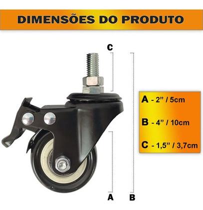 Imagem de Kit 4 Rodízio Rodinhas Giratórias Borracha Com Espiga Parafuso Freio Trava Peso 400kg