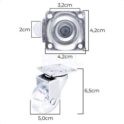 Imagem de Kit 4 rodízios 50 mm de silicone para móveis 2 com freio e dois sem freio.