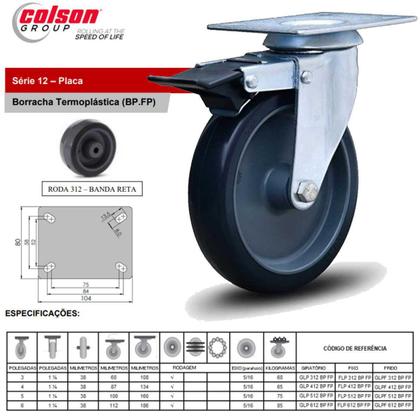 Imagem de Kit 4 Rodízios Anti Risco Móveis 5" 128mm 75kg Sem Freio + 2 Rodízios Anti Risco Móveis 5" 128mm 75kg Com Freio - Colson