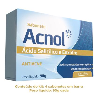 Imagem de Kit 4 Sabonetes Acnol Arte Nativa 90g para Pele Oleosa Acneica Cravos e Espinhas Uso Diário Limpeza Profunda Controle da Oleosidade