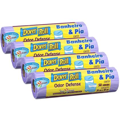 Imagem de Kit 4 Sacos Para Lixo Banheiro e Pia Odor Defense F34x40cm 50un - Dover Roll
