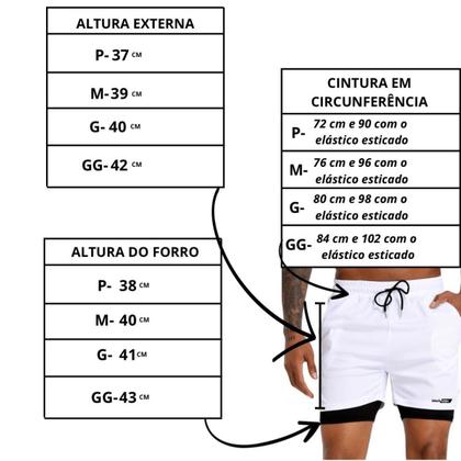 Imagem de kit 4 short 2 em 1 masculino duplo com bolso interno para celular academia treino anti odor anti assadura proteção UV 2 Branco 2 Preto