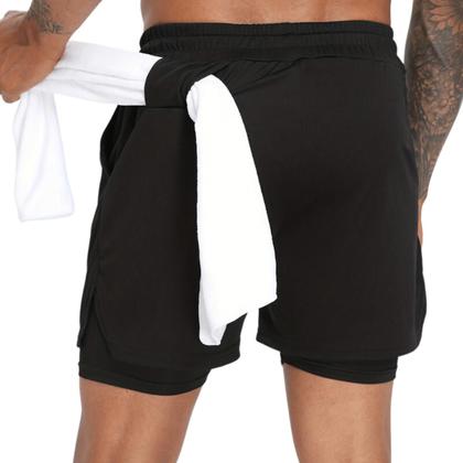 Imagem de kit 4 short 2 em 1 masculino duplo com bolso interno para celular academia treino anti odor anti assadura proteção UV 2 Branco 2 Preto