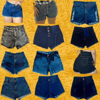 Imagem de Kit 4 Shorts Jeans Feminino Cintura Alta Curto Moda Casual