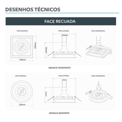 Imagem de Kit 4 Spot Embutir Quadrado Recuado AR70 Branco