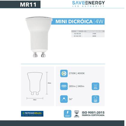 Imagem de Kit 4 Spot Embutir Quadrado Recuado Mini Dicroica Mr11 Branco + Lâmpada LED 4w 2700k