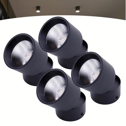 Imagem de Kit 4 Spot Led Sobrepor Preto Redondo Luz Direcionável Bivolt 20w Luz Frio