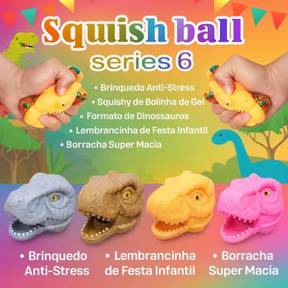 Imagem de Kit 4 Squishy Dino T-Rex de Apertar Brinquedo Anti Stress Festa Infantil Lembrancinha