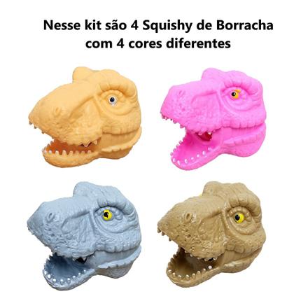 Imagem de Kit 4 Squishy Dino T-Rex de Apertar Brinquedo Anti Stress Festa Infantil Lembrancinha