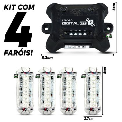 Imagem de Kit 4 Strobo Automotivo Led Rgb Digital Bluetooth C/ App AJK