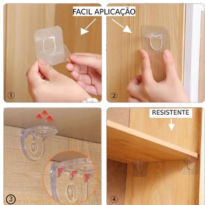 Imagem de Kit 4 Suportes Adesivo Prateleira Mão Francesa Transparente
