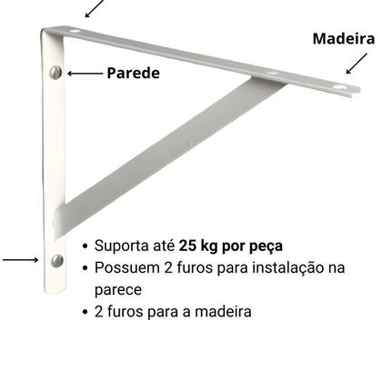 Imagem de Kit 4 Suportes Mão Francesa para Prateleira 30 cm  + kit Instalação