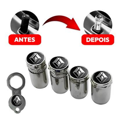 Imagem de Kit 4 Tampa Bico Válvula Antifurto Pneu Renault Capa Cromado