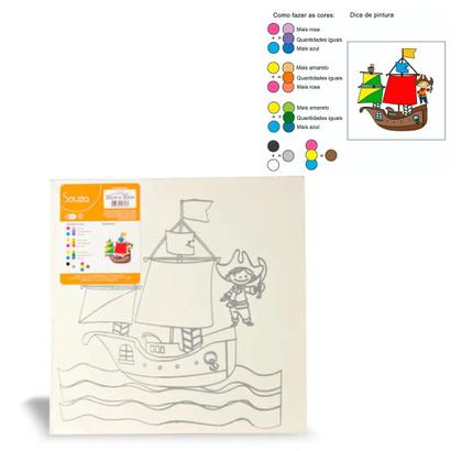 Imagem de Kit 4 Telas de Pintura Em Algodão Riscada 30 x 30 cm - 1 Barco 8160 + 1 Borboleta 8157 + 1 Carro Vermelho 8158 + 1 Castelo 8159 - SOUZA