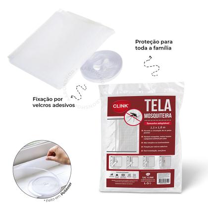 Imagem de Kit 4 Telas Mosquiteiras C/ tiras autocolantes Poliéster 150x180cm Proteção Eficiente