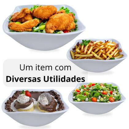 Imagem de Kit 4 Tigelas Cumbucas Quadradas Ondulada Delicada 800ml Pequenas Brancas para Salada e Fruteira em Melamina  Bestfer 